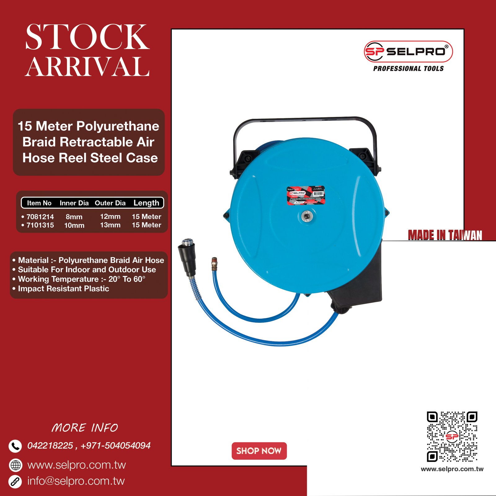 Polyurethane Braid Retractable Air Hose Reel Steel Case
